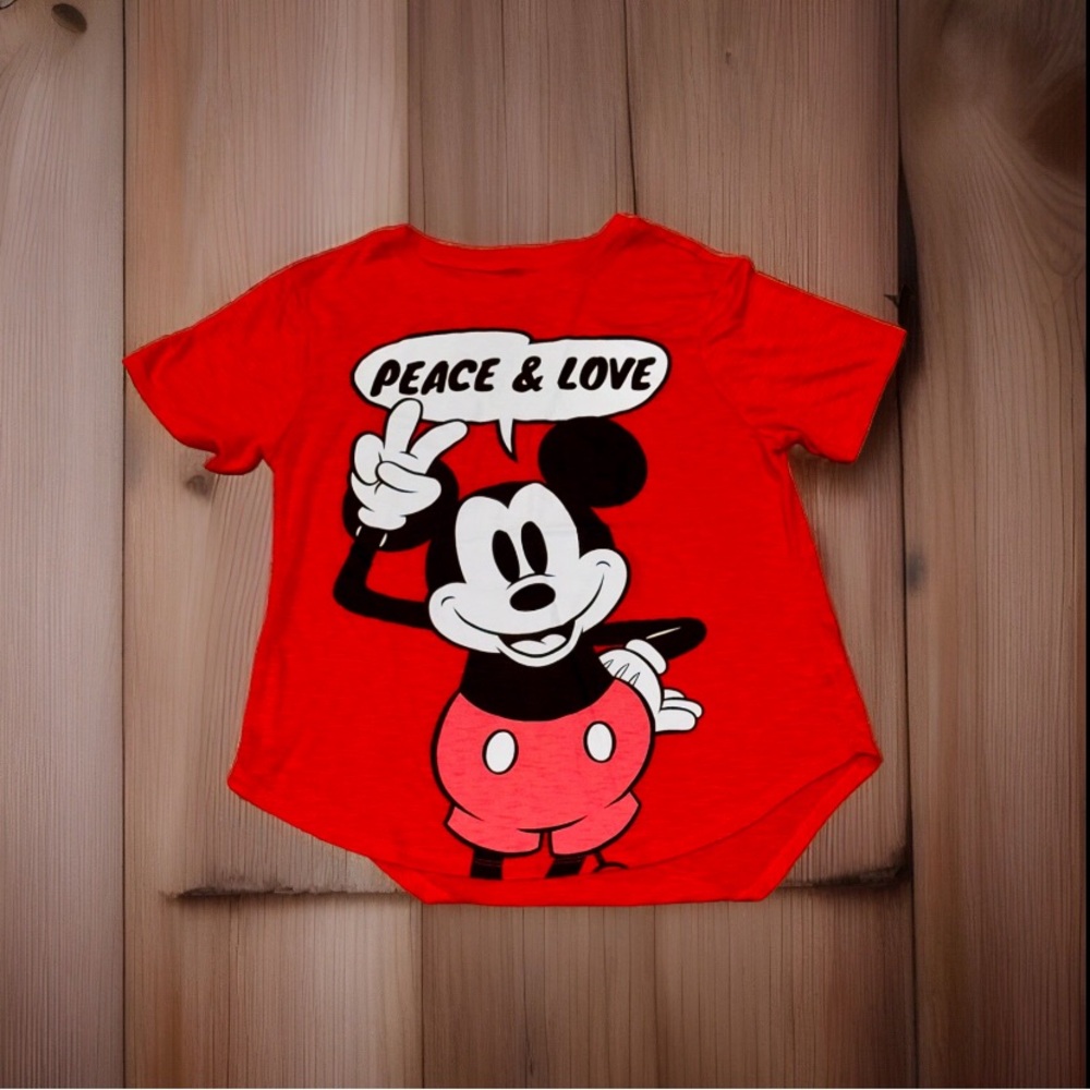 Disney Mickey Mouse Peace & Love Red T-Shirt Child Large/11-13
